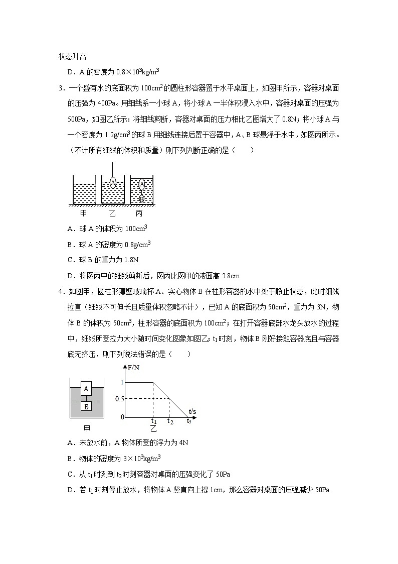 沪科版八年级物理下册同步精品讲义 第9讲 浮力综合应用二--连接体问题（讲义）（原卷版+解析）02