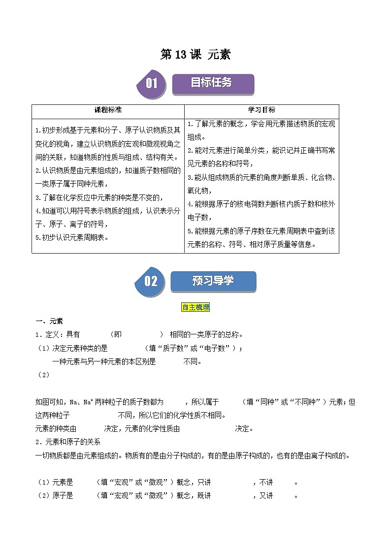 【分层训练】人教版初中化学 九年级上册 第13课 元素01