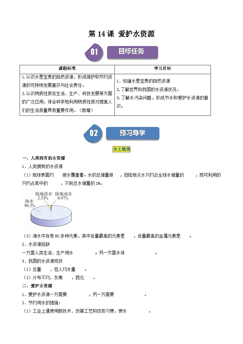 【分层训练】人教版初中化学 九年级上册 第14课 爱护水资源01