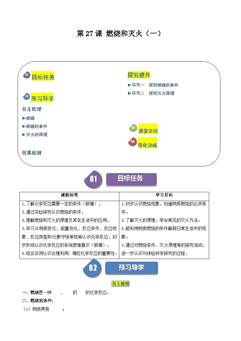 【分层训练】人教版初中化学 九年级上册 第27课+燃烧和灭火（一）01