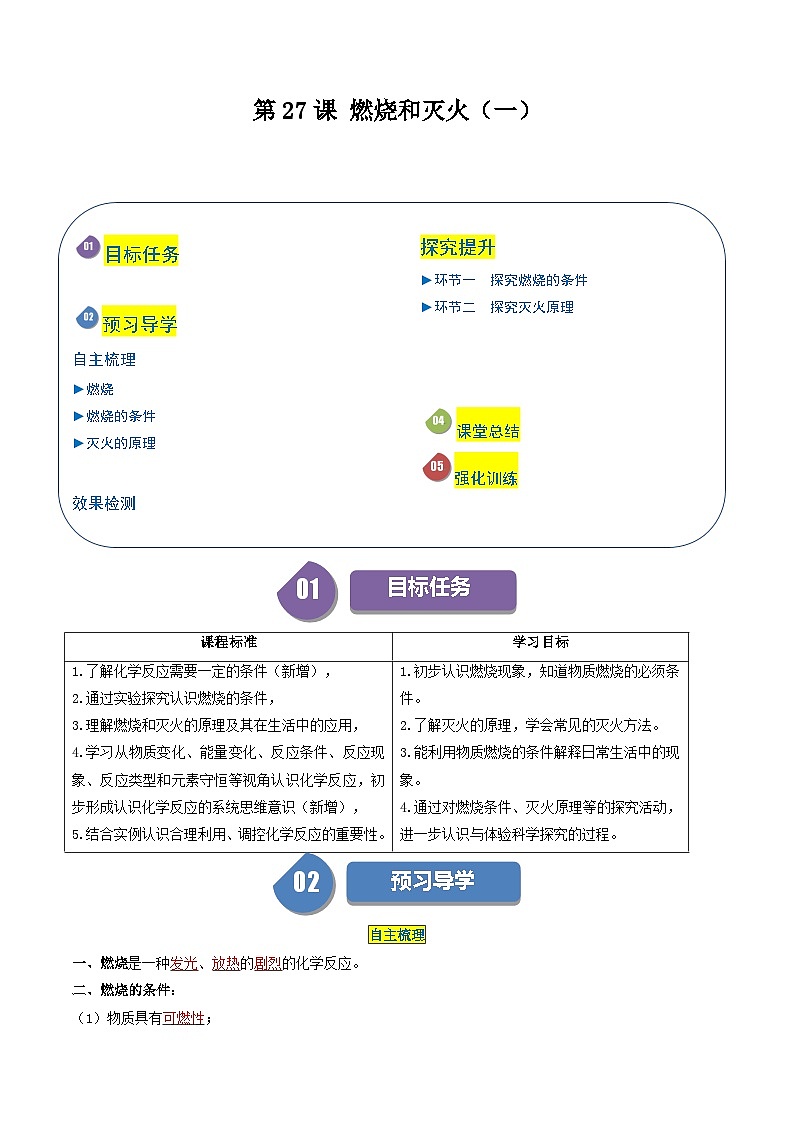 【分层训练】人教版初中化学 九年级上册 第27课+燃烧和灭火（一）01