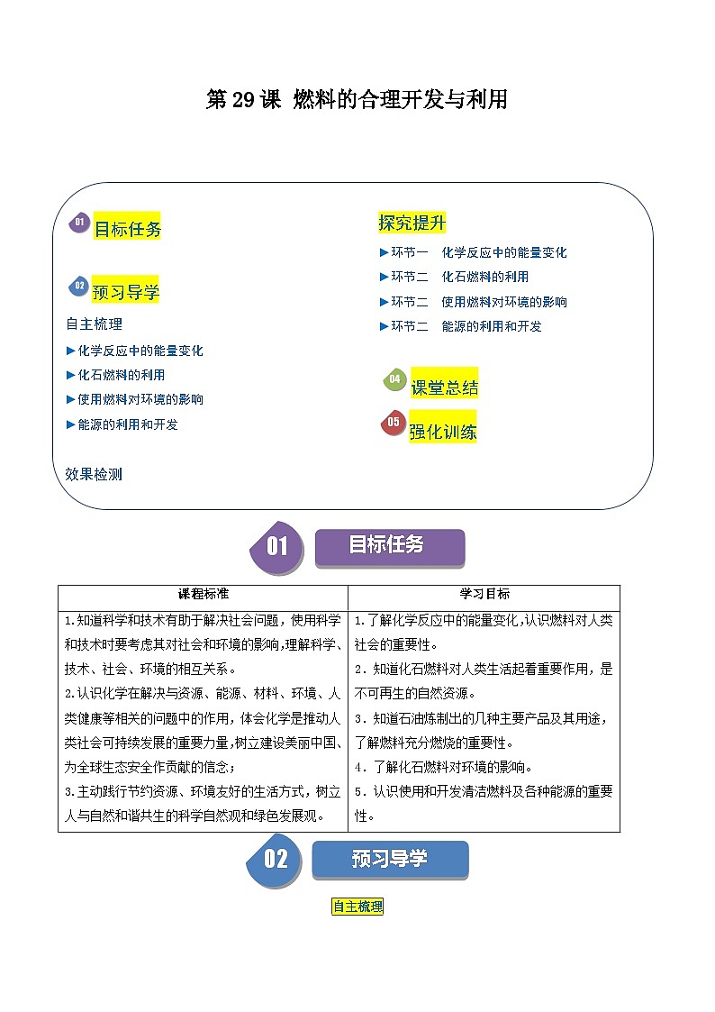 【分层训练】人教版 初中化学九年级上册 第29课  燃料的合理利用与开发（解析版）第1页