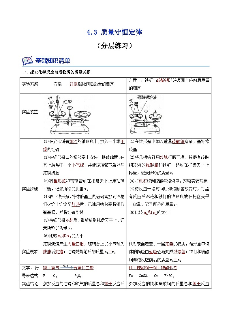 科粤版2012 初中化学 九年级上册 4.3质量守恒定律（同步练习）01