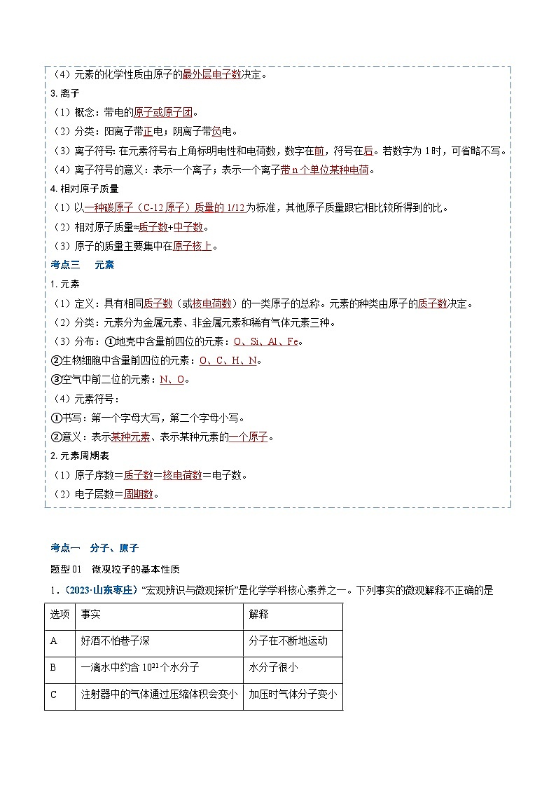 人教版 初中化学 寒假作业04 物质构成的奥秘02