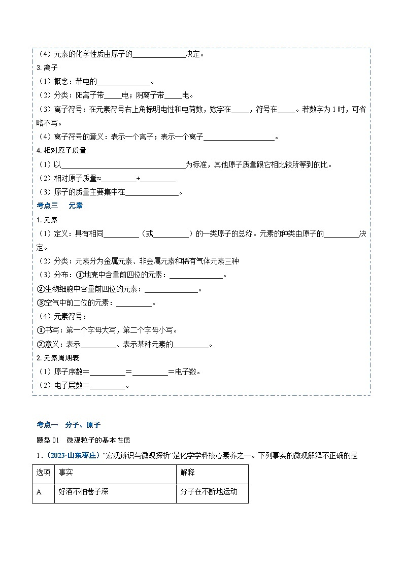 人教版 初中化学 寒假作业04 物质构成的奥秘02