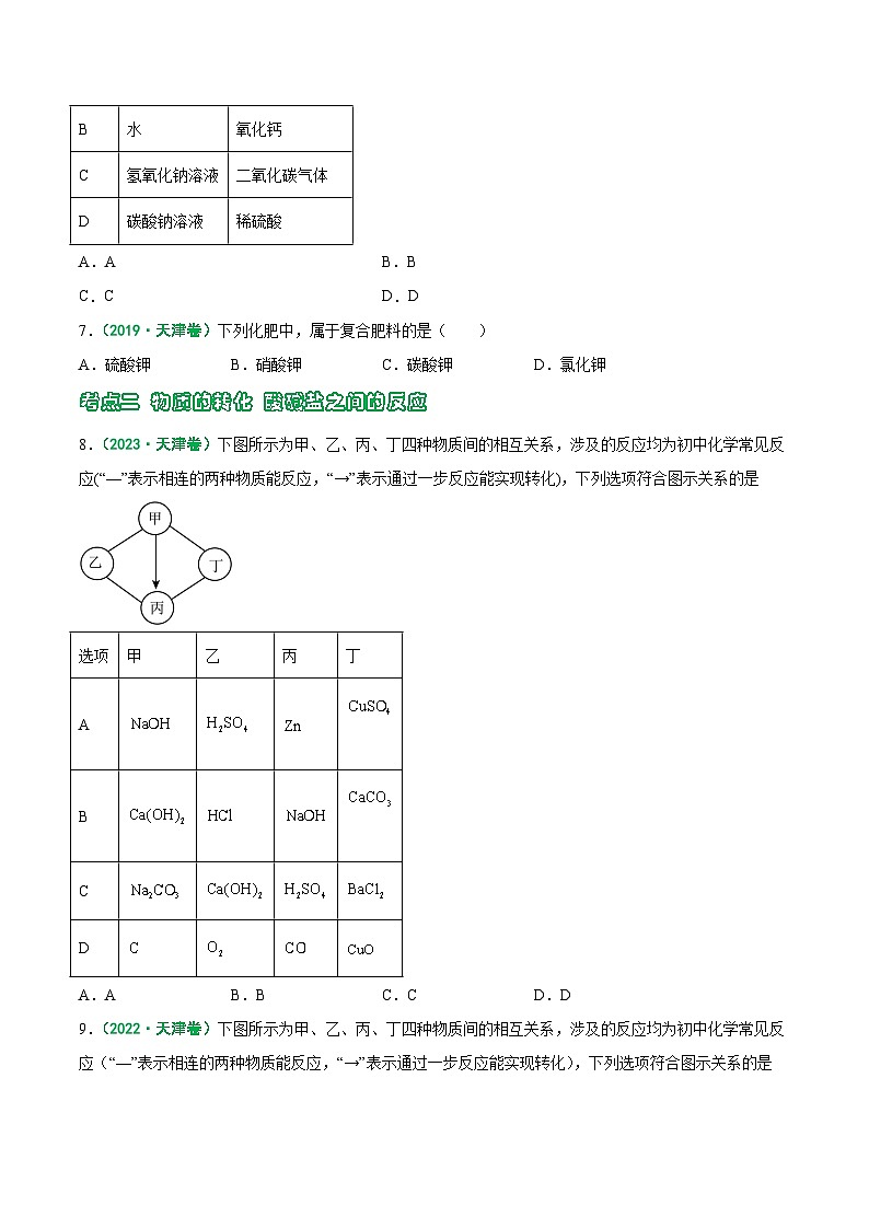 专题06 酸、碱、盐-5年（2019-2023）中考1年模拟化学真题分项汇编（天津专用）（原卷版）第3页