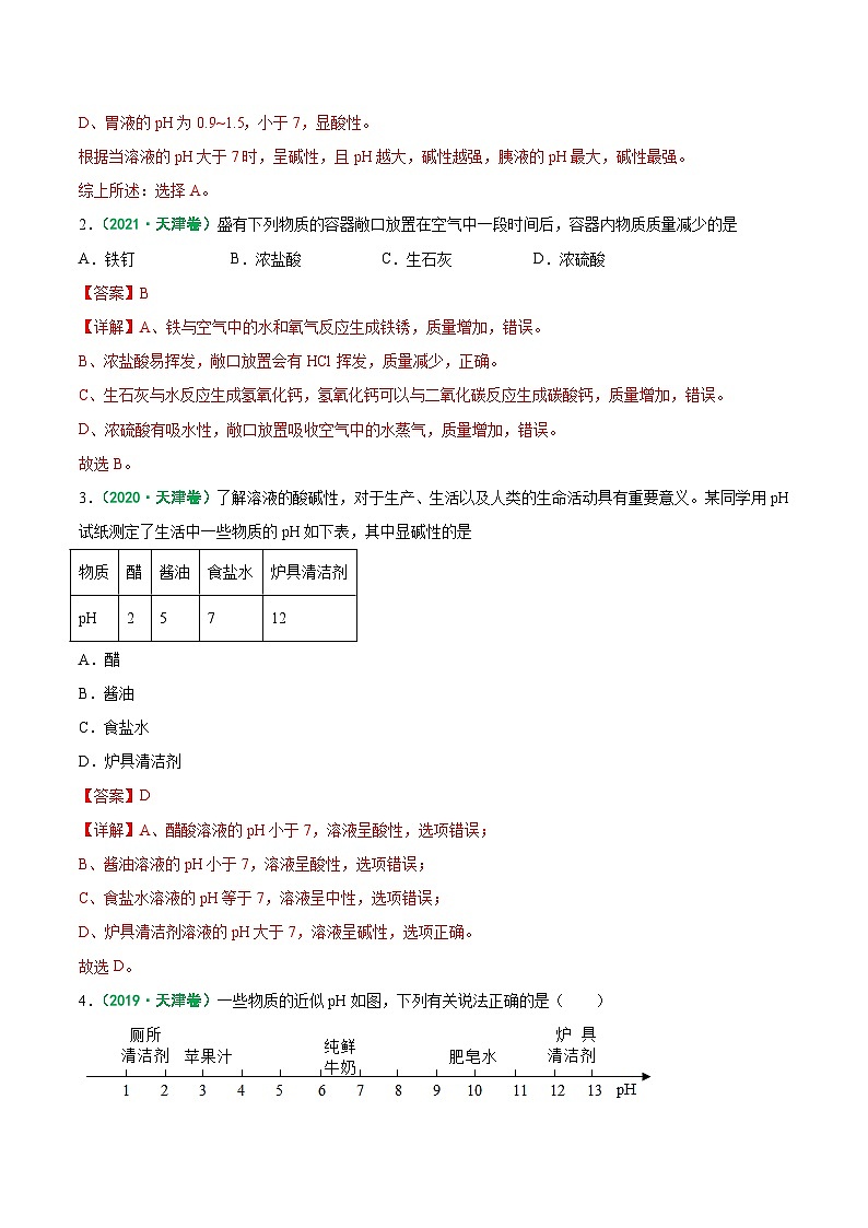 专题06 酸、碱、盐-5年（2019-2023）中考1年模拟化学真题分项汇编（天津专用）（解析版）第2页