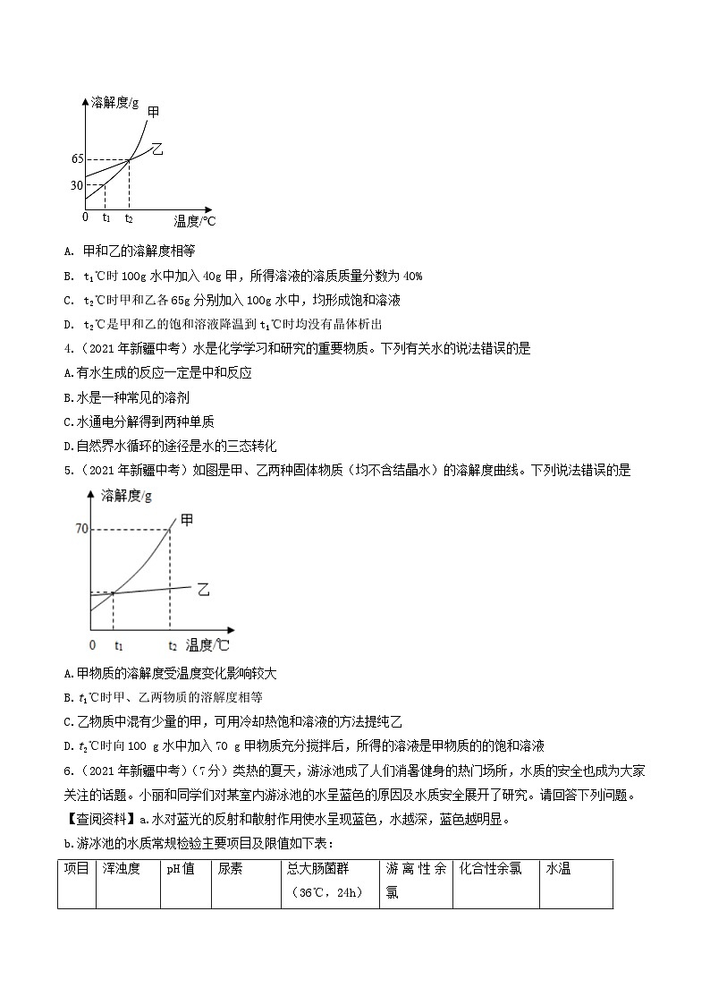 专题04 水和溶液-5年（2019-2023）中考1年模拟化学分项汇编（新疆专用）02