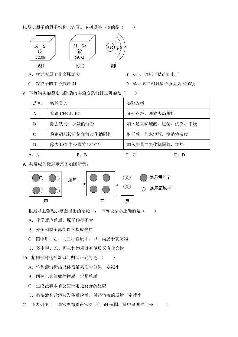 宁夏化学中考模拟试题两套（附参考答案）第3页