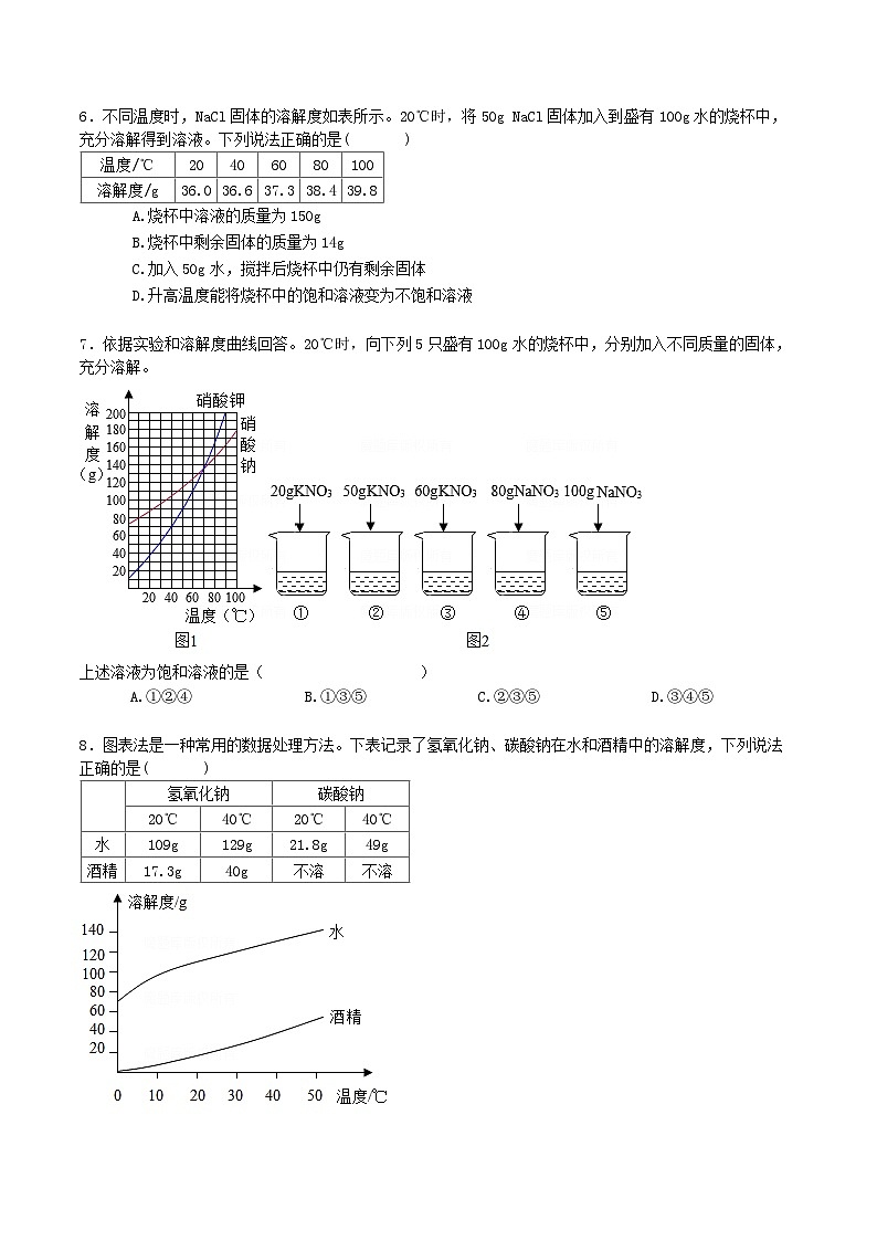 人教版九年级化学下册同步习题  9.2溶解度（第2课时）（习题）（原卷版+解析）02