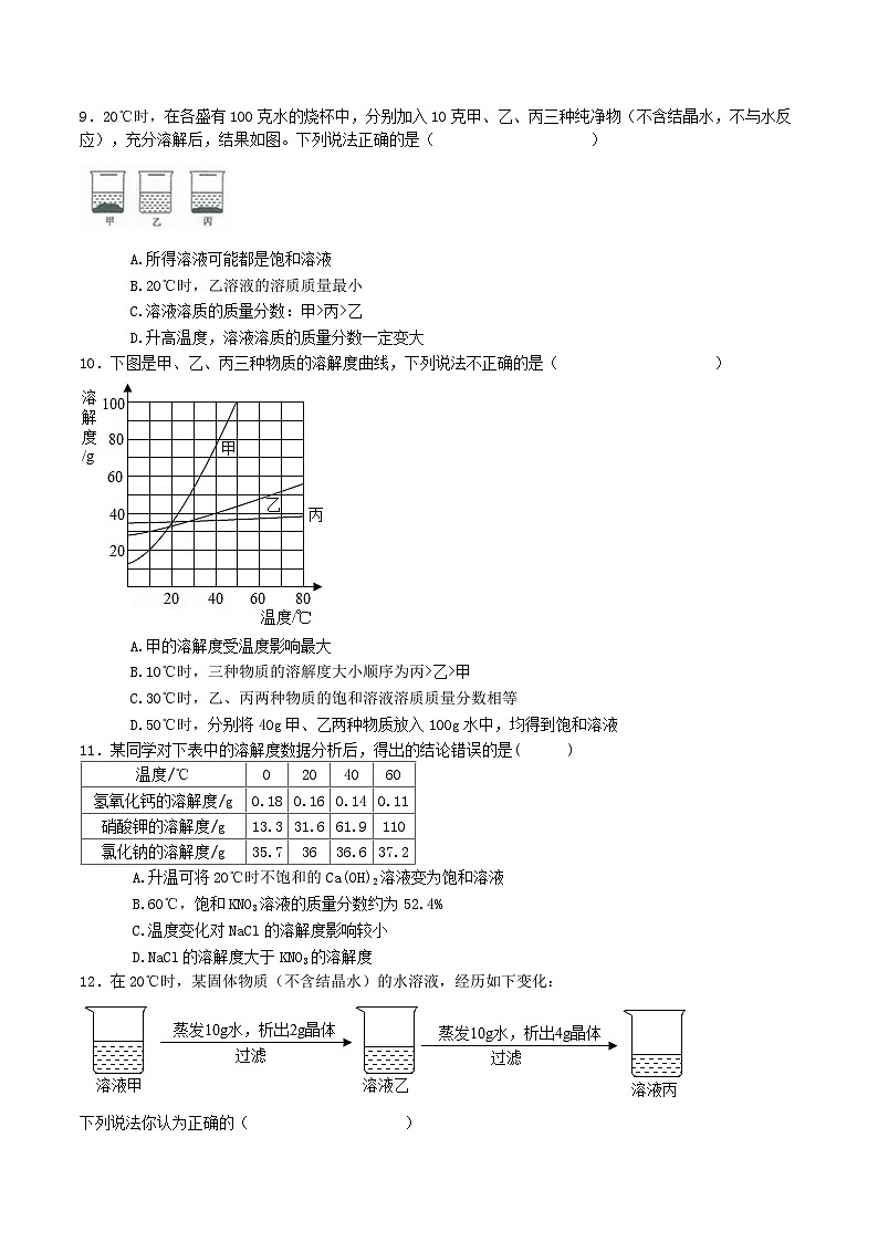 人教版九年级化学下册同步习题  9.3溶液的浓度（习题）（原卷版+解析）第3页