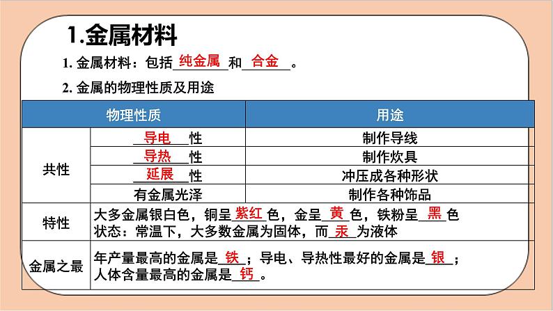 人教版化学九年级下册 第八单元《金属和金属材料》复习课件05