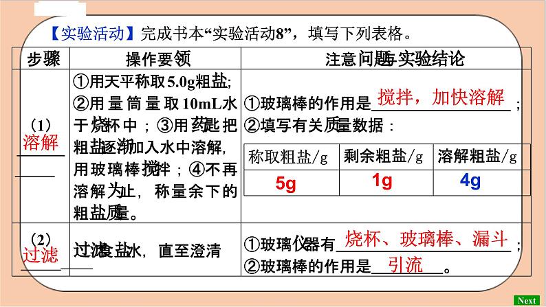 人教版化学九年级下册 第十一单元 实验活动八 《粗盐中难溶性杂质的去除》训练课件07