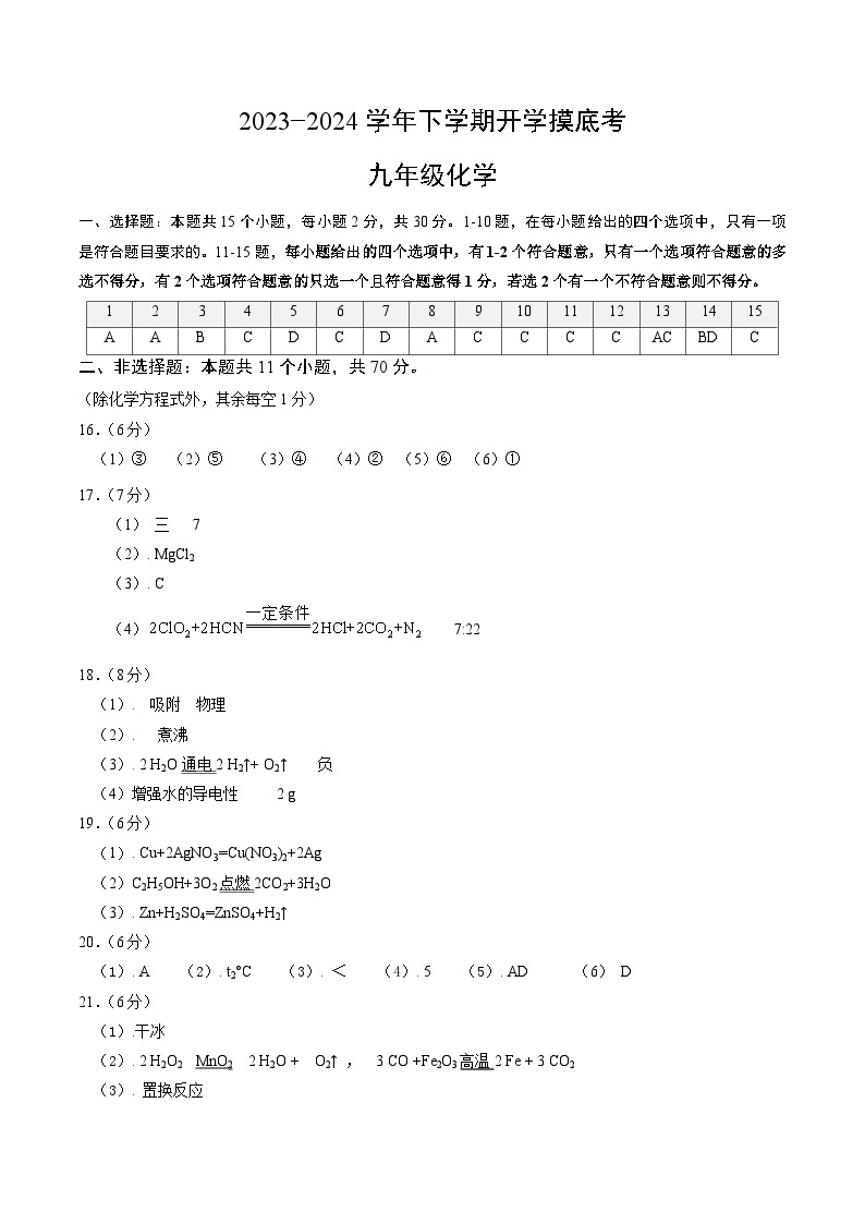 【开学摸底考试】九年级化学（天津专用，人教版1-10单元）-2023-2024学年初中下学期开学摸底考试.zip01