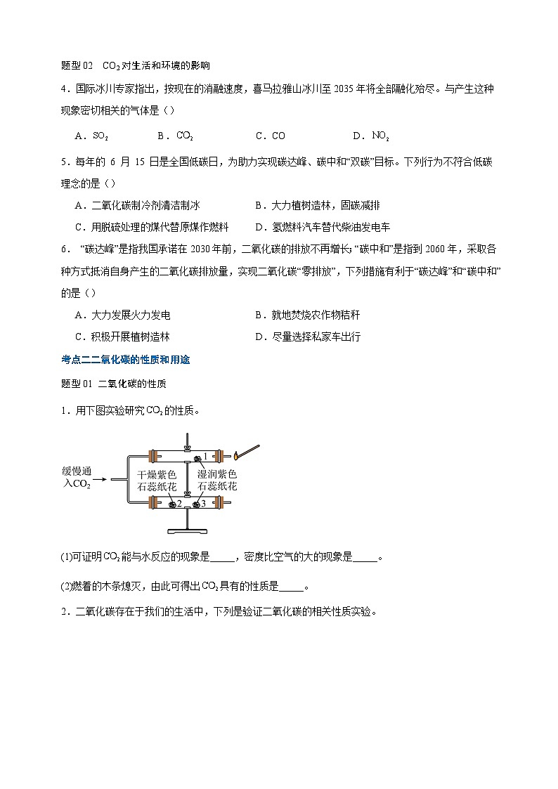 专题03 二氧化碳-九年级化学寒假培优专项训练（沪教版）03