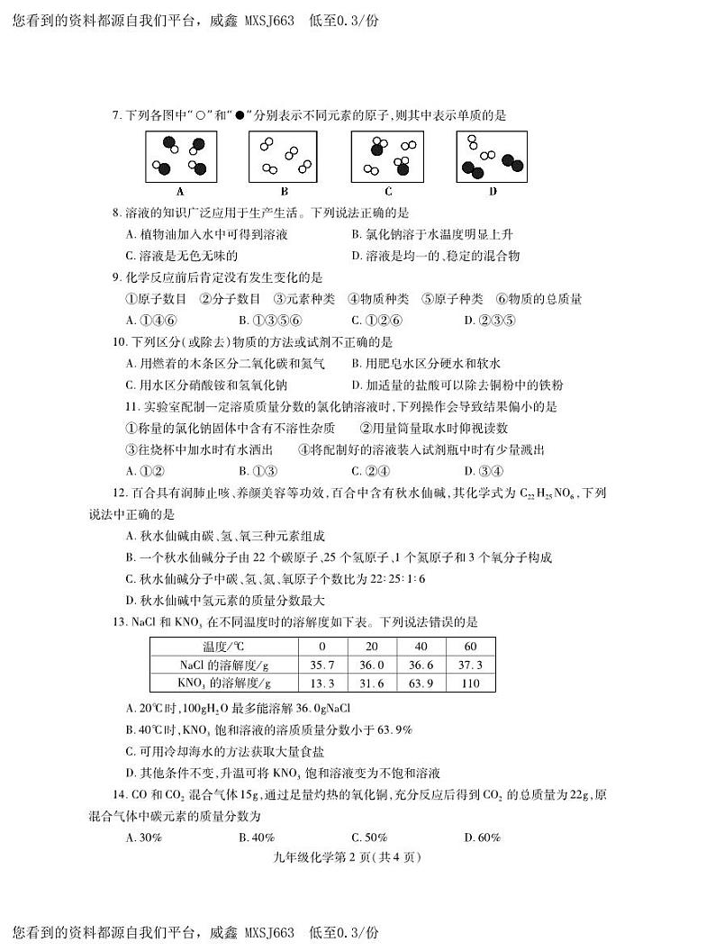 河南省平顶山市郏县2023-2024学年九年级上学期期末学情检测化学试题第2页