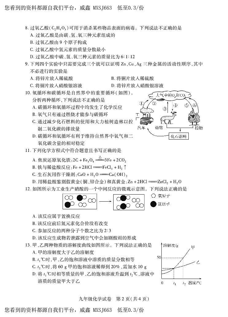 河南省信阳市潢川县2023-2024学年九年级上学期期末化学试题02
