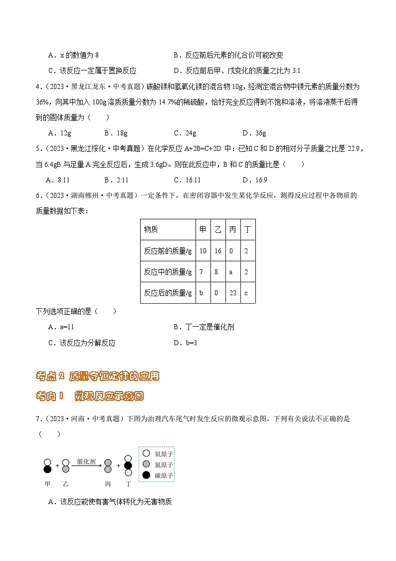 专题08 质量守恒定律和化学方程式（第02期）-2023年中考化学真题分项汇编（全国通用）03