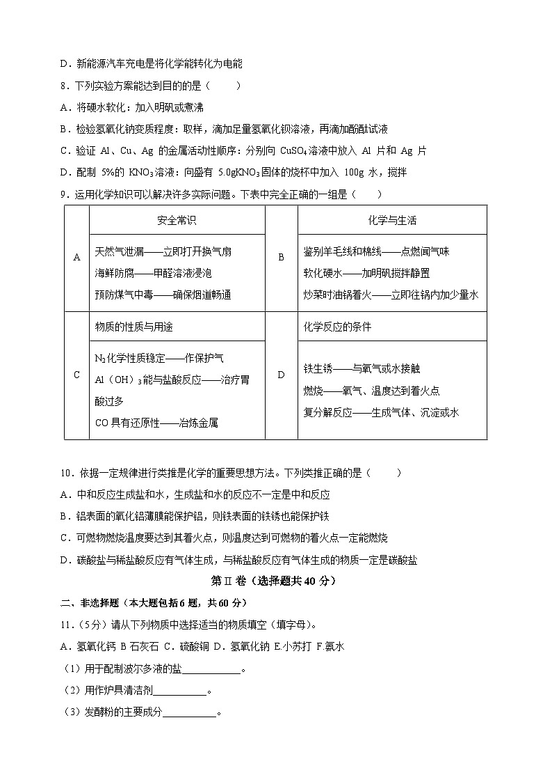 2023年中考化学考前冲刺模拟试卷（徐州卷）03