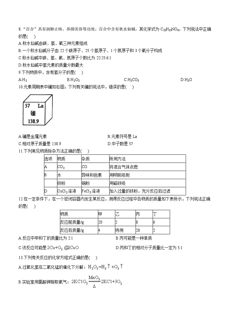 重庆市南开中学校2023-2024学年九年级下学期开学考试化学测试卷()02