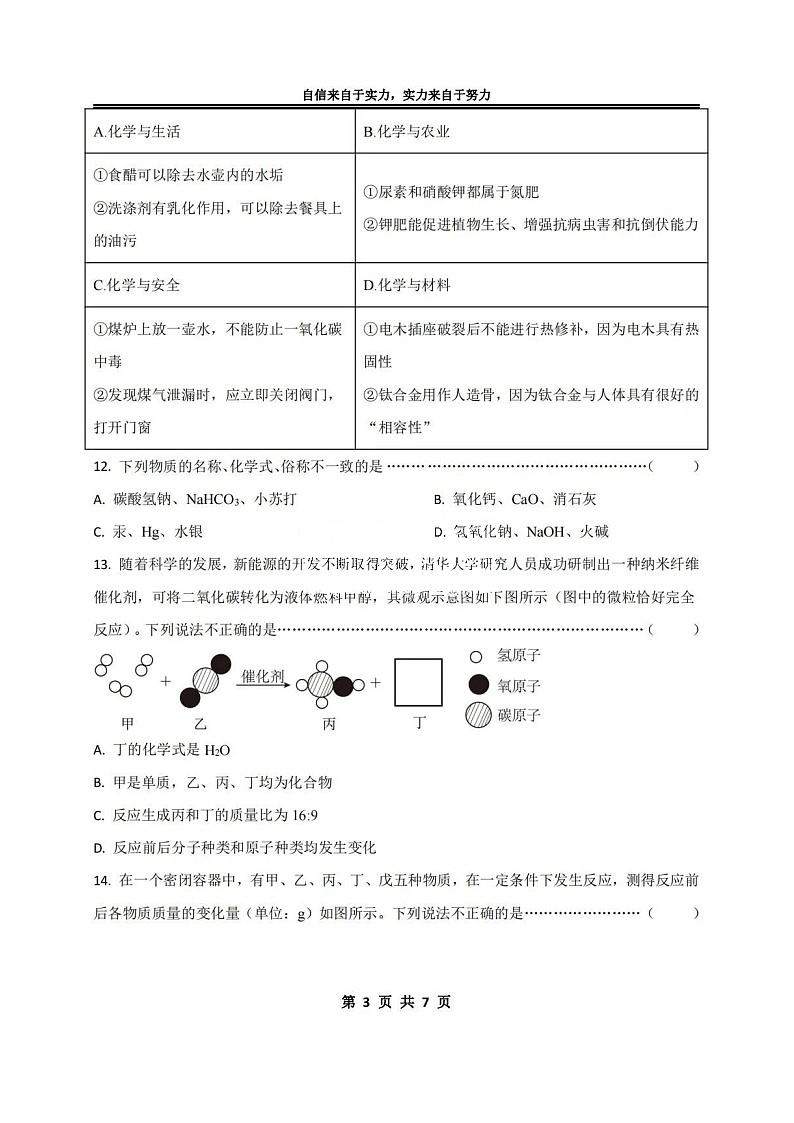 04，黑龙江省哈尔滨市萧红中学2023-2024学年九年级寒假限时学科竞赛化学试题03
