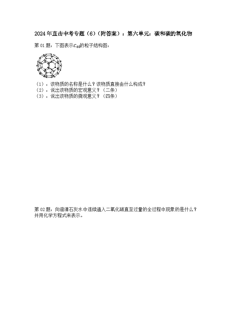 2024年直击中考专题（6）（附答案）：第六单元：碳和碳的氧化物第1页