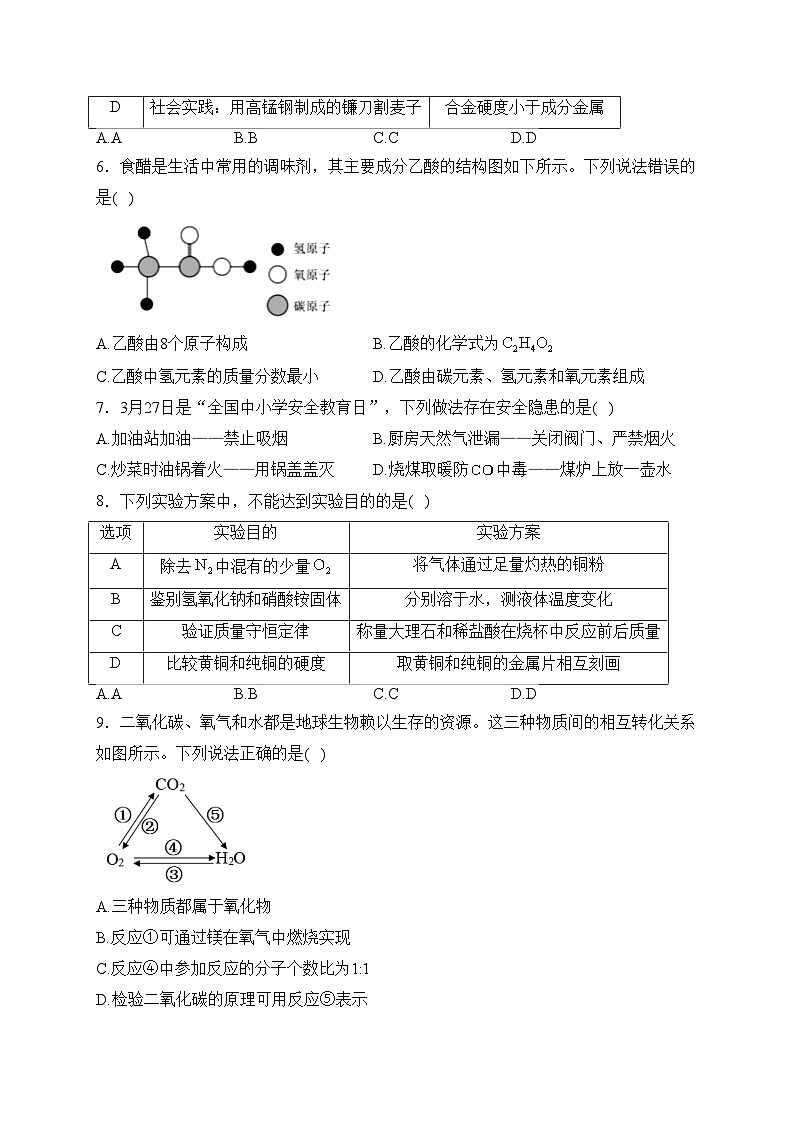 福建省泉州市石狮市2024届九年级上学期期末质量监测化学试卷(含答案)第2页
