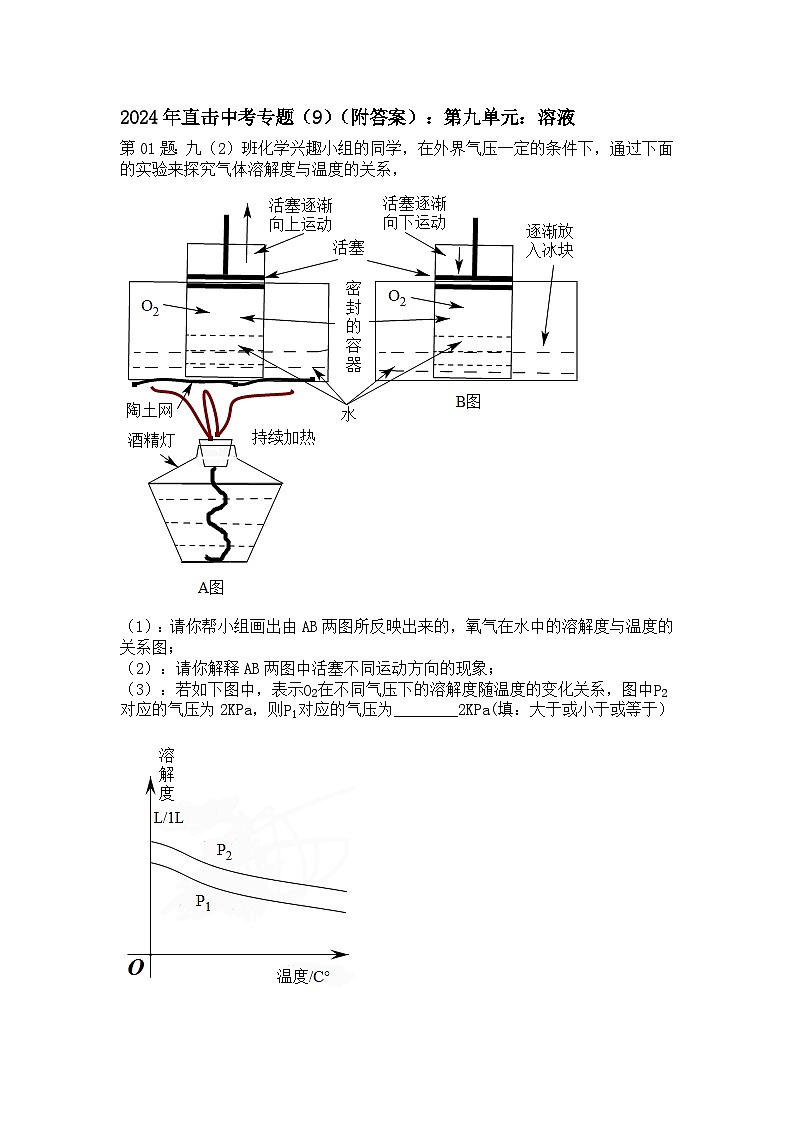 2024年直击中考专题（9）（附答案）：第九单元：溶液第1页