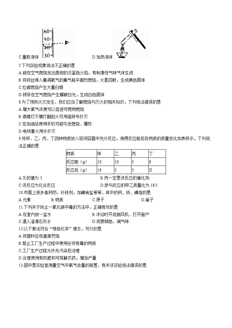 广东省惠州市惠东县2023-2024学年九年级上学期开学化学试题02