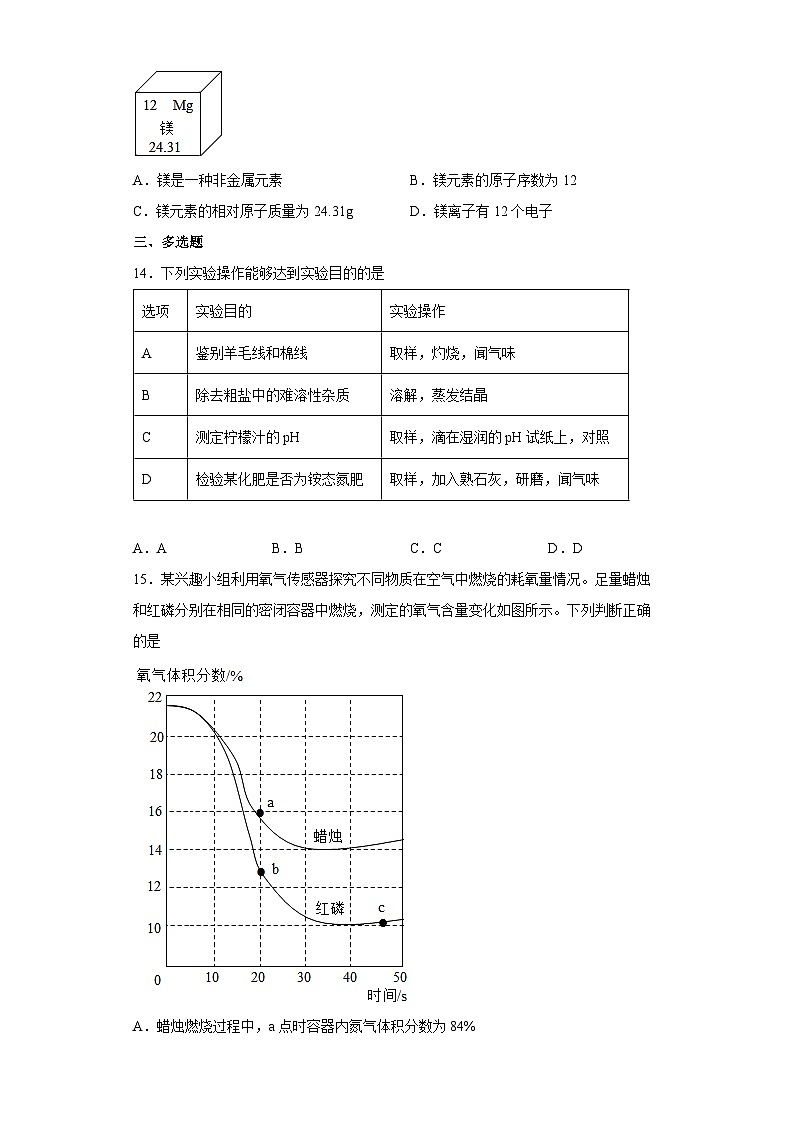 2022年江苏省泰州市中考化学真题03