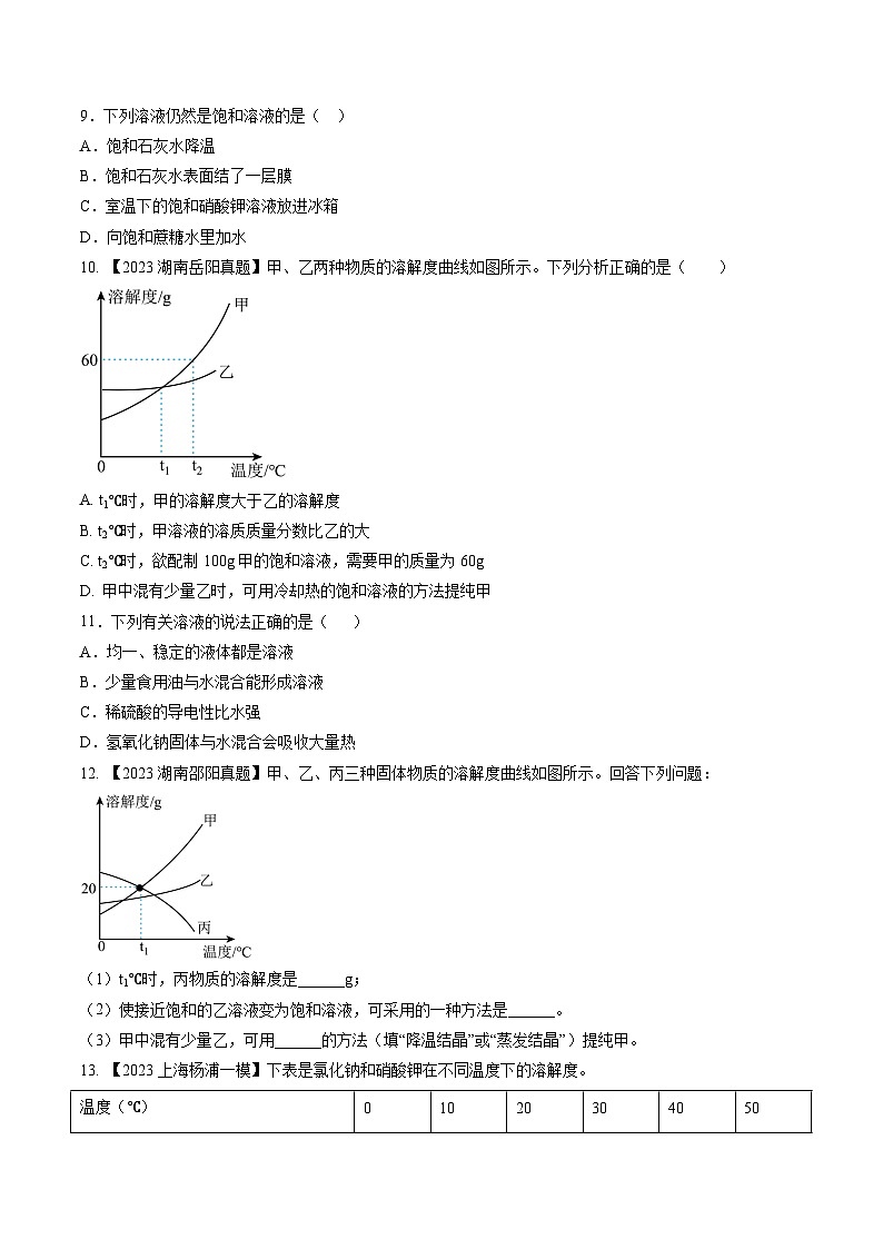 第12讲  溶液（第1课时）（分层练习）-2024-2025学年九年级化学第一学期同步精品课件+分层作业（沪教版·上海）02