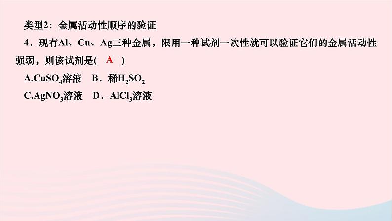 2024九年级化学下册第八单元金属和金属材料专题课堂二金属活动性顺序的应用与探究作业课件新版新人教版第5页