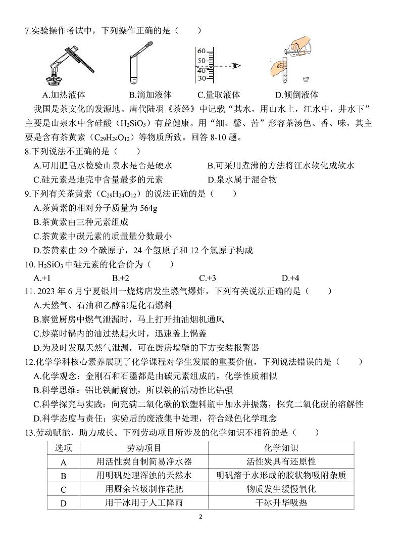广东省惠州市博罗县杨村中学2023-2024学年九年级下学期开学考试化学试题02