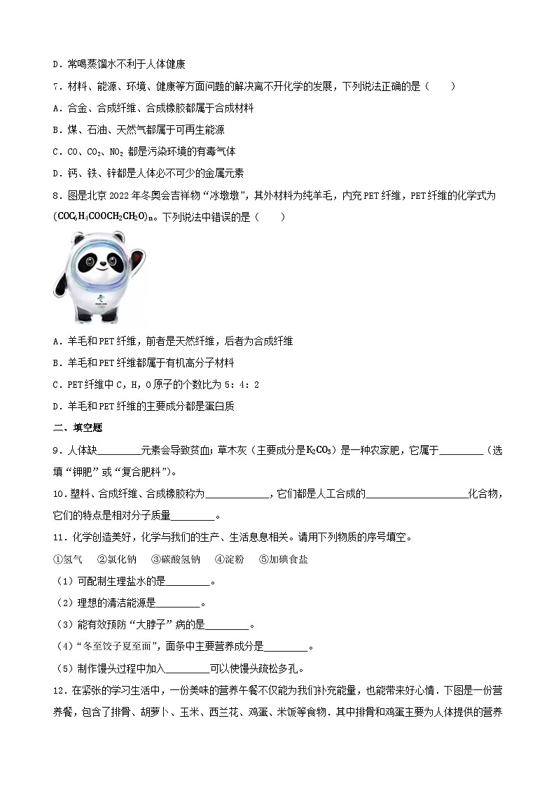 2024年中考化学复习专题化学与生活（含答案）第2页