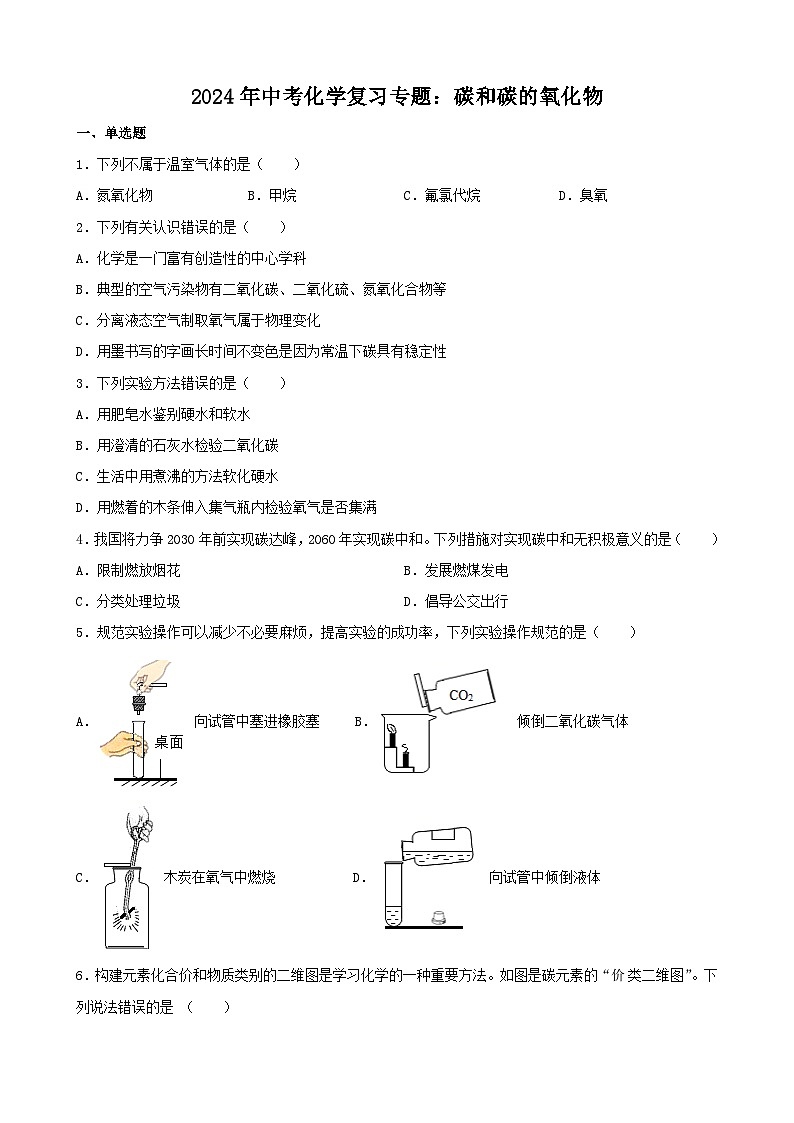 2024年中考化学复习专题 碳和碳的氧化物（含答案）第1页