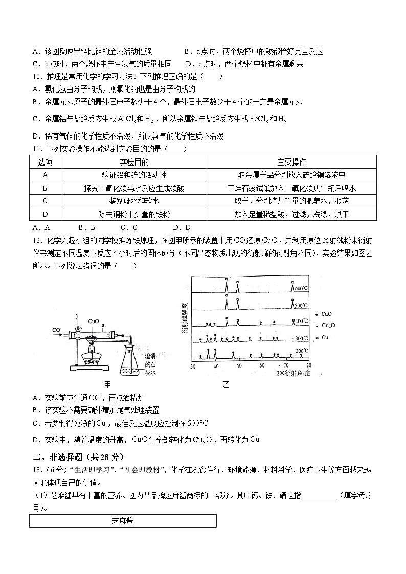安徽省六安市2023--2024学年九年级下学期开学测评化学试题(无答案)03