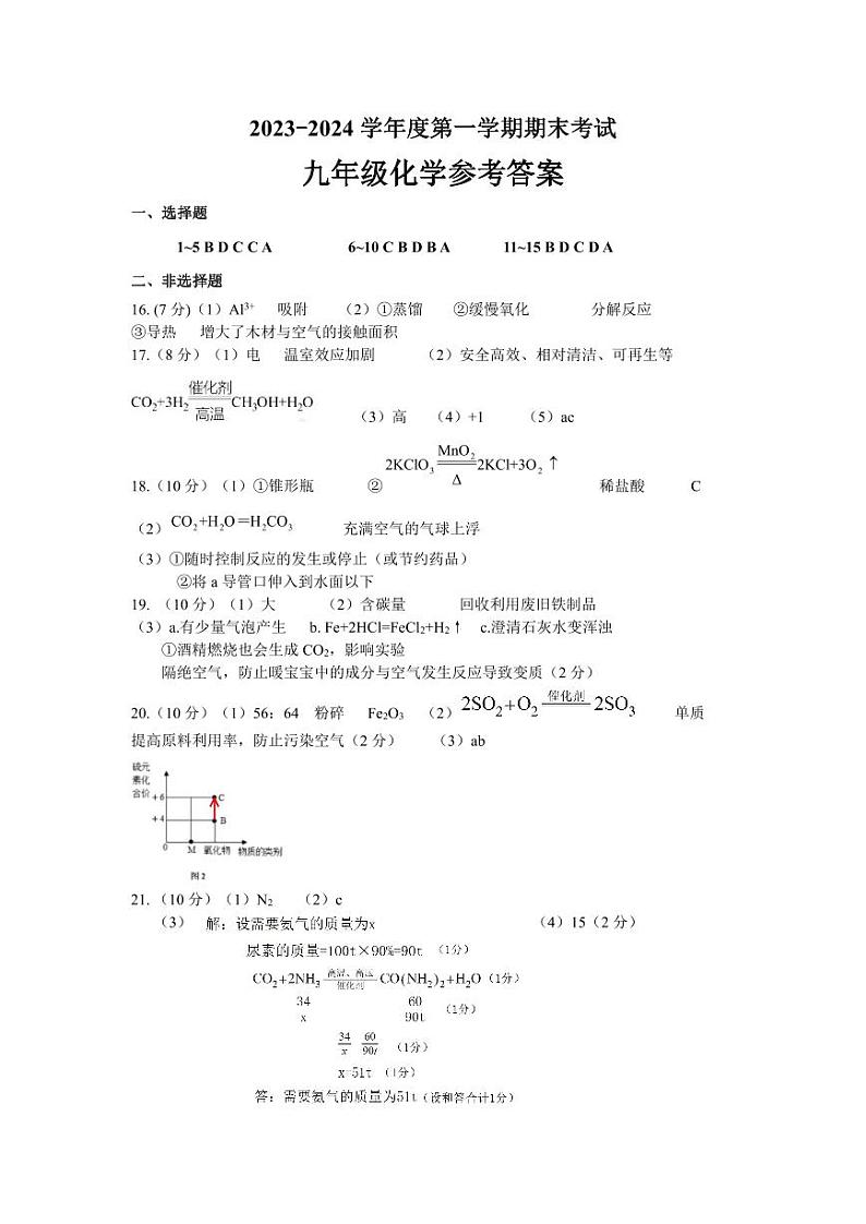 2023-2024学年度上学期期末考试化学参考答案第1页