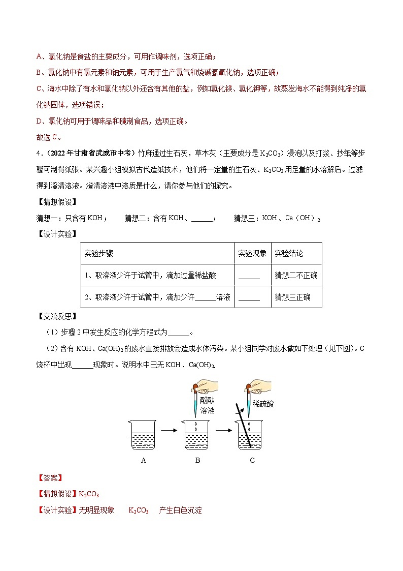 专题08 盐 化肥（练习）-2024年中考化学一轮复习讲练测（全国通用）（解析版）第3页