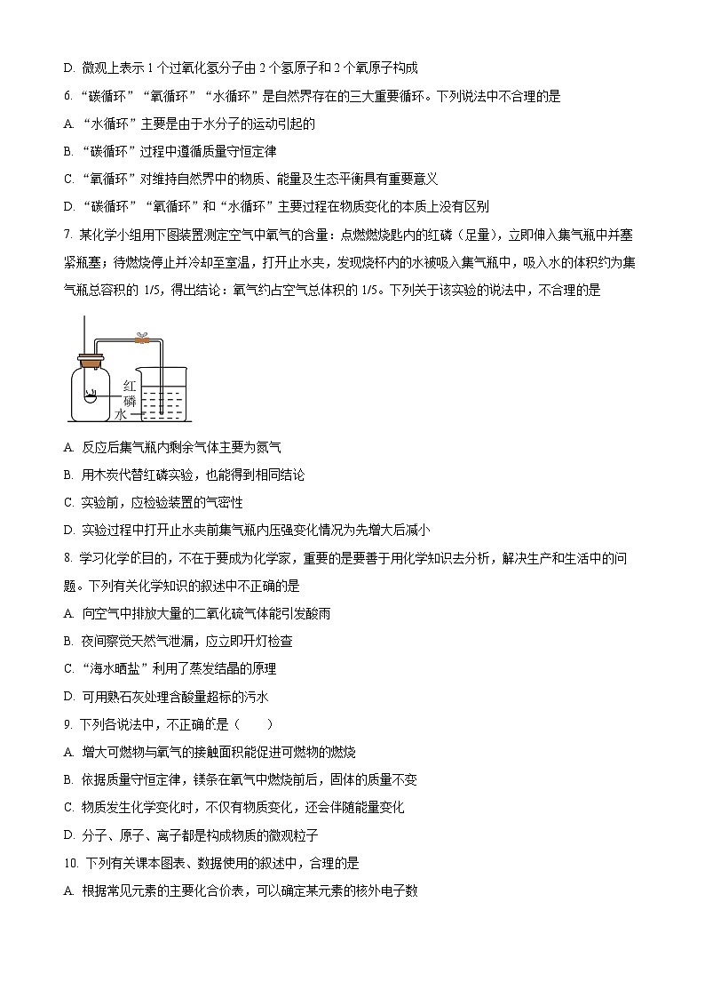 精品解析：山东省济南市天桥区2023-2024学年九年级上学期期末考试化学试题（原卷版）第2页