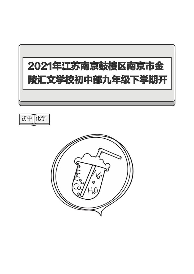 2021年江苏南京鼓楼区南京市金陵汇文学校初中部九年级下学期开学考试化学试卷(2)-答案版第1页