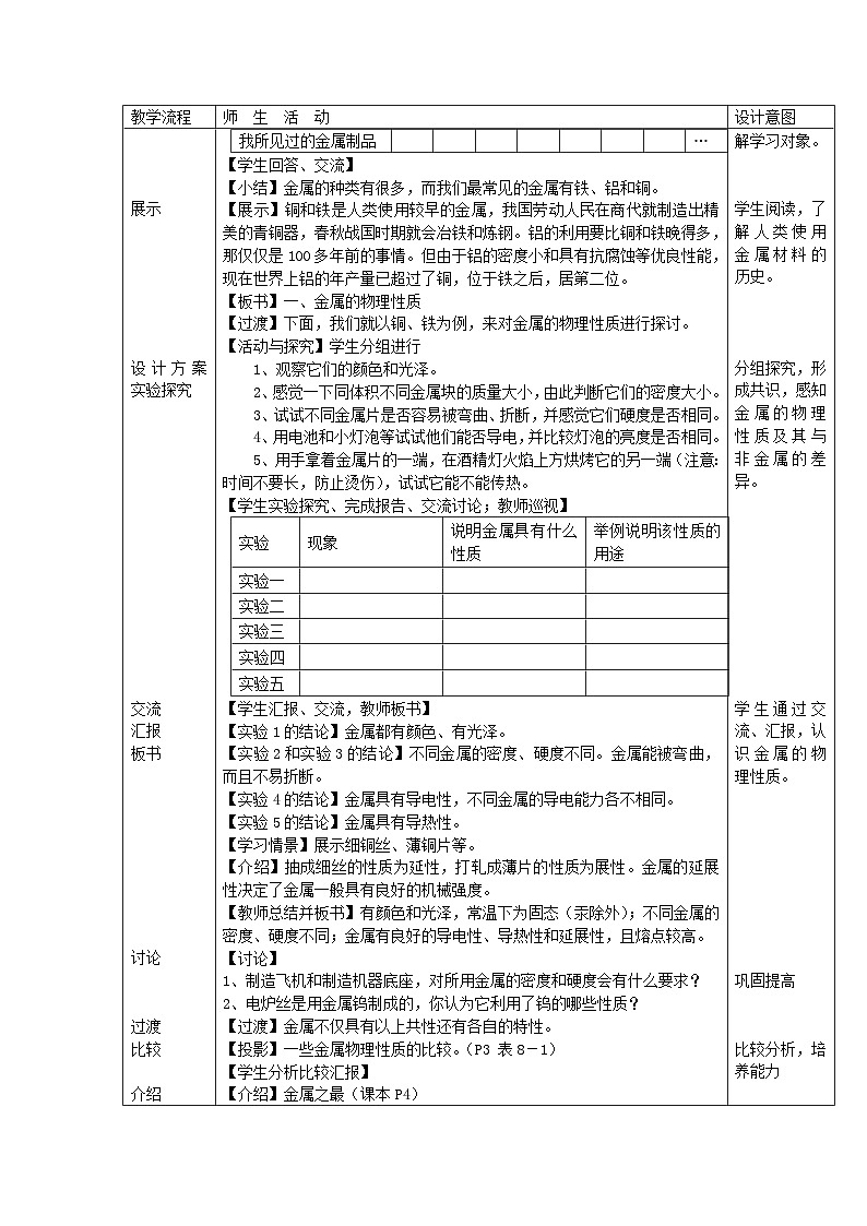 人教版九年级下册化学第八单元《课题1  金属材料》教案02