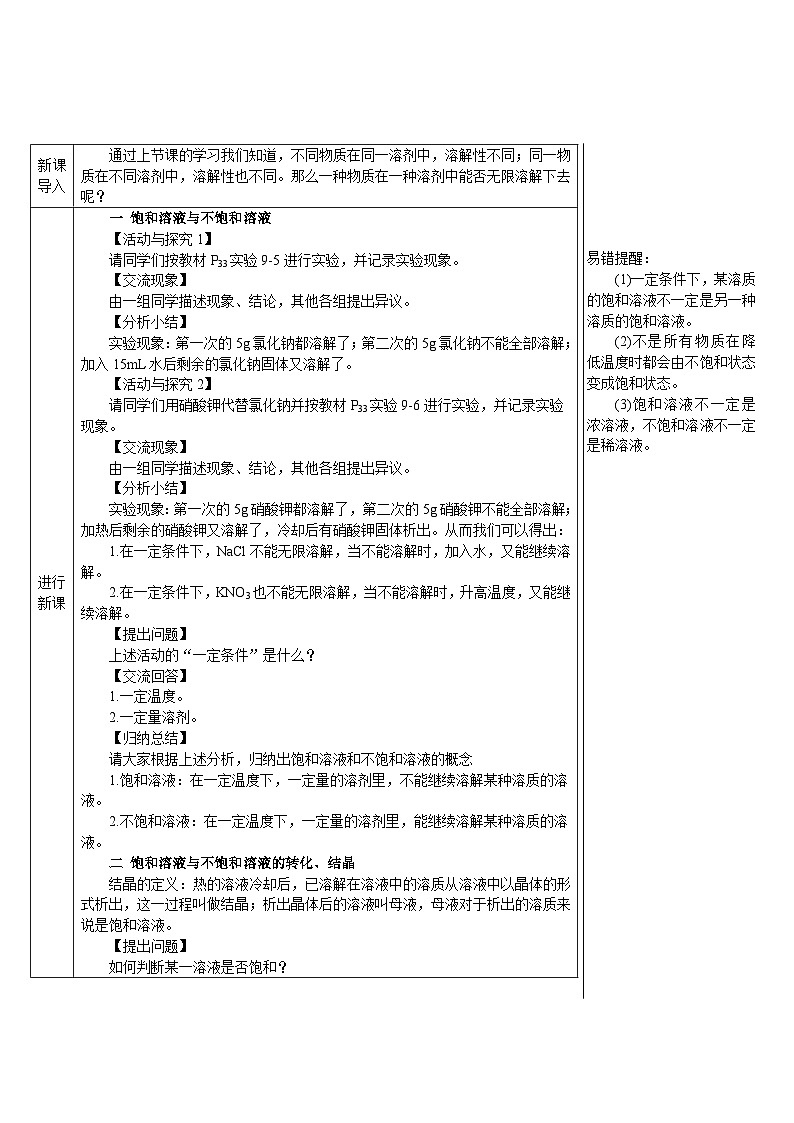 人教版九年级下册化学第1课时 饱和溶液和不饱和溶液（导学案）02