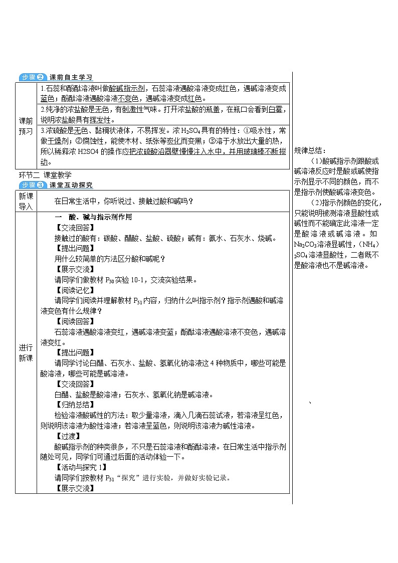 人教版九年级下册化学第1课时 酸碱指示剂和常见的酸（导学案）第2页