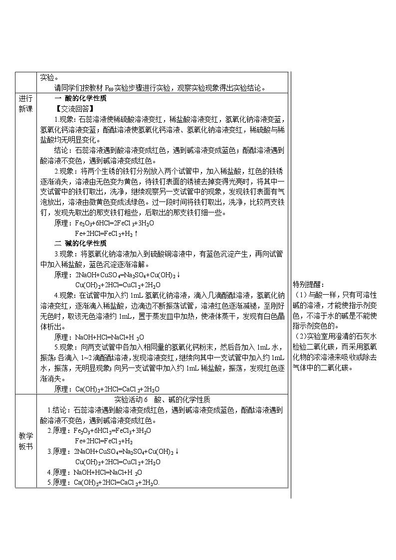 人教版九年级下册化学实验活动6 酸、碱的化学性质（导学案）02