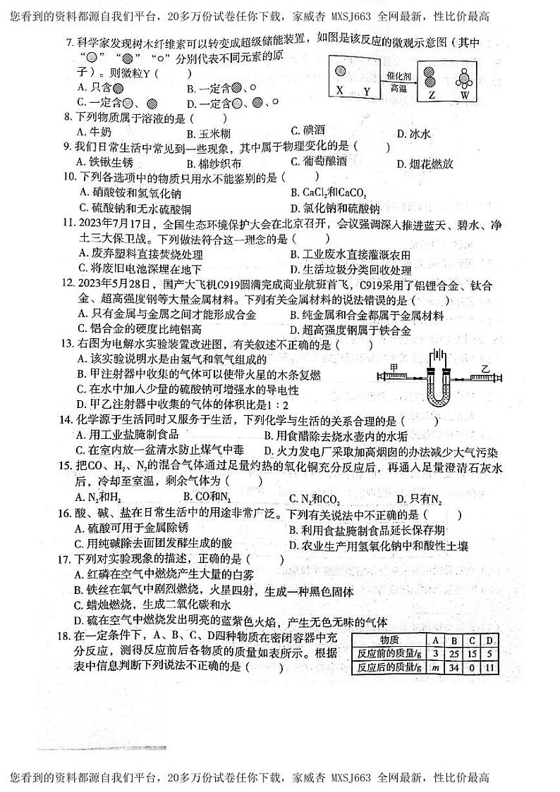 河北省沧州市吴桥县2023-2024学年九年级下学期开学化学试题第2页