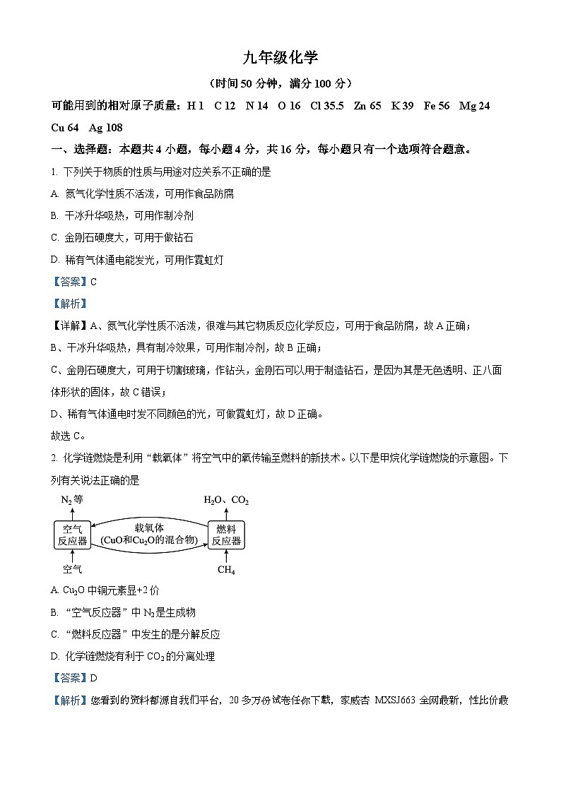 山东省潍坊市昌邑市2023-2024学年九年级下学期开学化学试题第1页