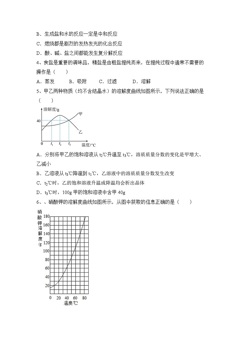 2023-2024学年鲁教版化学九年级下册第八单元海水中的化学学业题（原卷+答案版）第2页