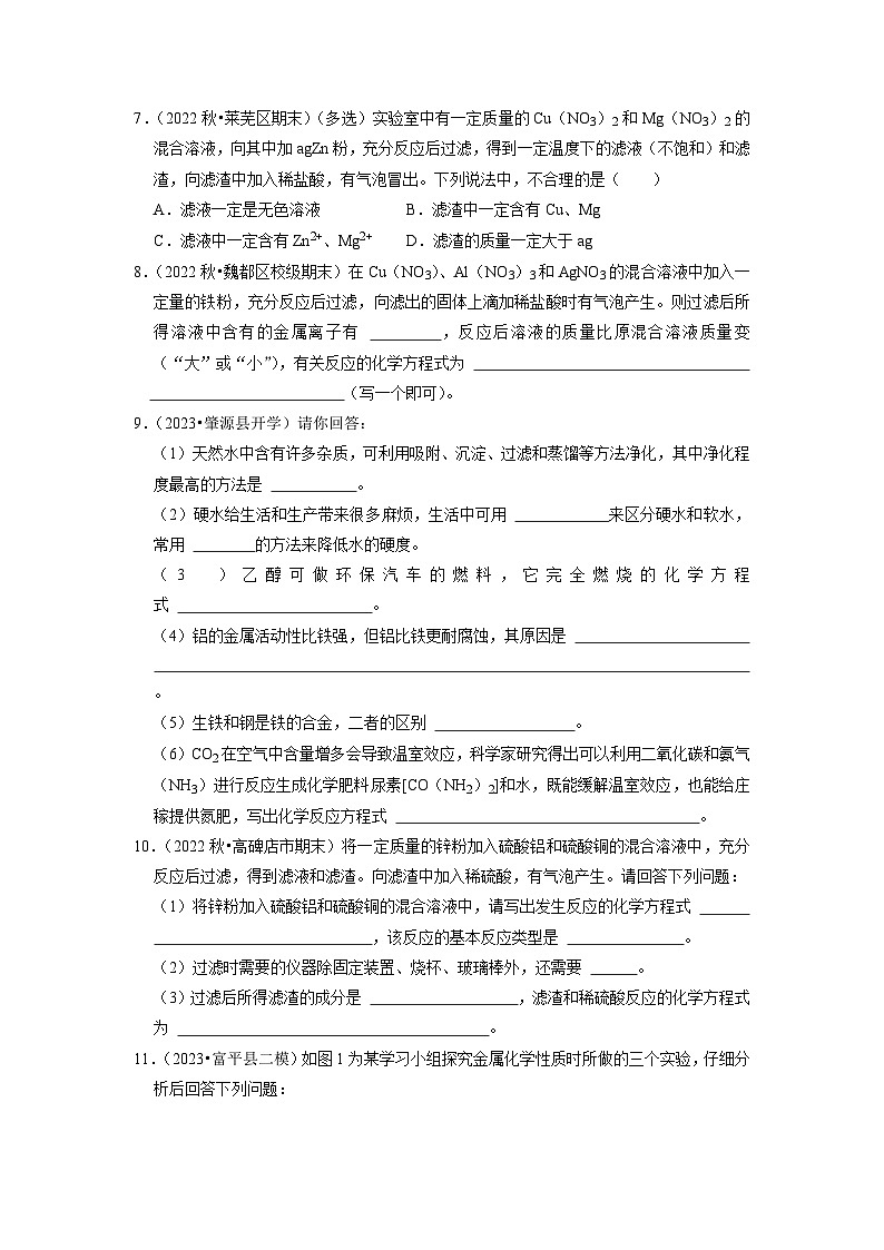 8.2 金属的化学性质（专题训练） （原卷版）第3页