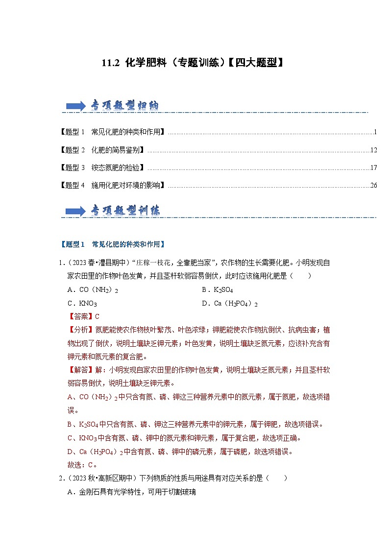 11.2 化学肥料（专题训练）（解析版）第1页