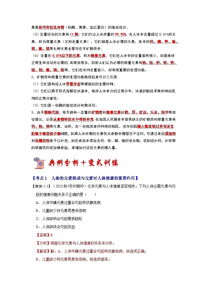 12.2 化学元素与人体健康（考点解读）-2023-2024学年九年级化学下册同步重难点解读和专题突破（人教版）03